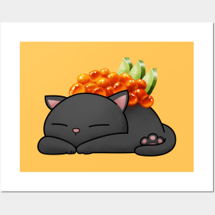 Chubby Cat Ikura Sushi (cat only) Posters and Art